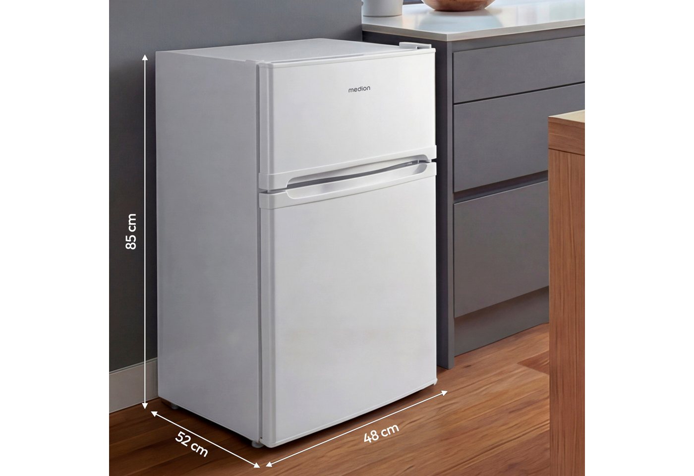 Medion® Kühl-/Gefrierkombination MD37689, 85 cm hoch, 48 cm breit, 85 Liter, 61L Kühlteil, 24L Gefrierteil, freistehend Bild 3