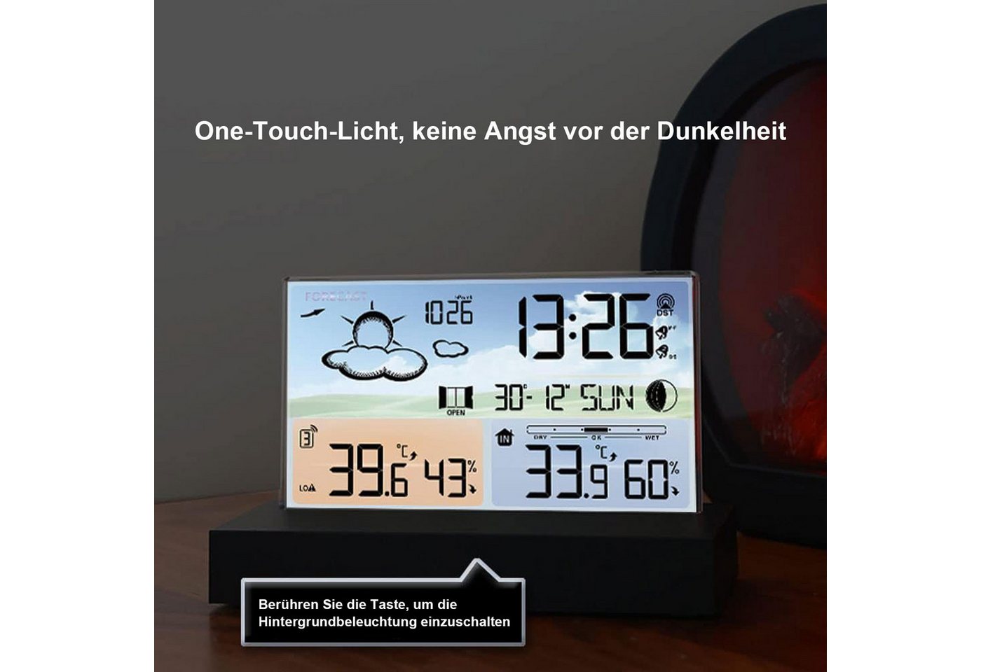 OKWISH Digital Wetteruhr Thermometer Raumthermometer Temperaturanzeige Funk Wetterstation (Mit Sensor und USB-Kabel, Außensensor Dual Alarm Temperatur Wettervorhersage Wetter Innen Außen) Bild 5