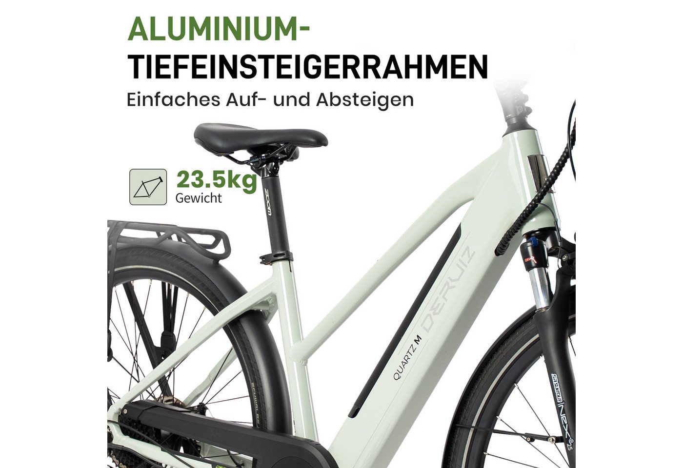 DERUIZ E-Bike Cityrad 28 Zoll, 120 km Reichweite, Lockout-Federgabel, 5 Stufen, Bluetooth, 8 Gang SHIMANO Altus Schaltwerk, Kettenschaltung, Heckmotor, 483 Wh, (Einheitsgröße 44 cm, hydr. Scheibenbremse, Trapezrahmen), Drehmomentsensor, bis zu 170 kg, Elektrofahrrad für Damen Herren Bild 2
