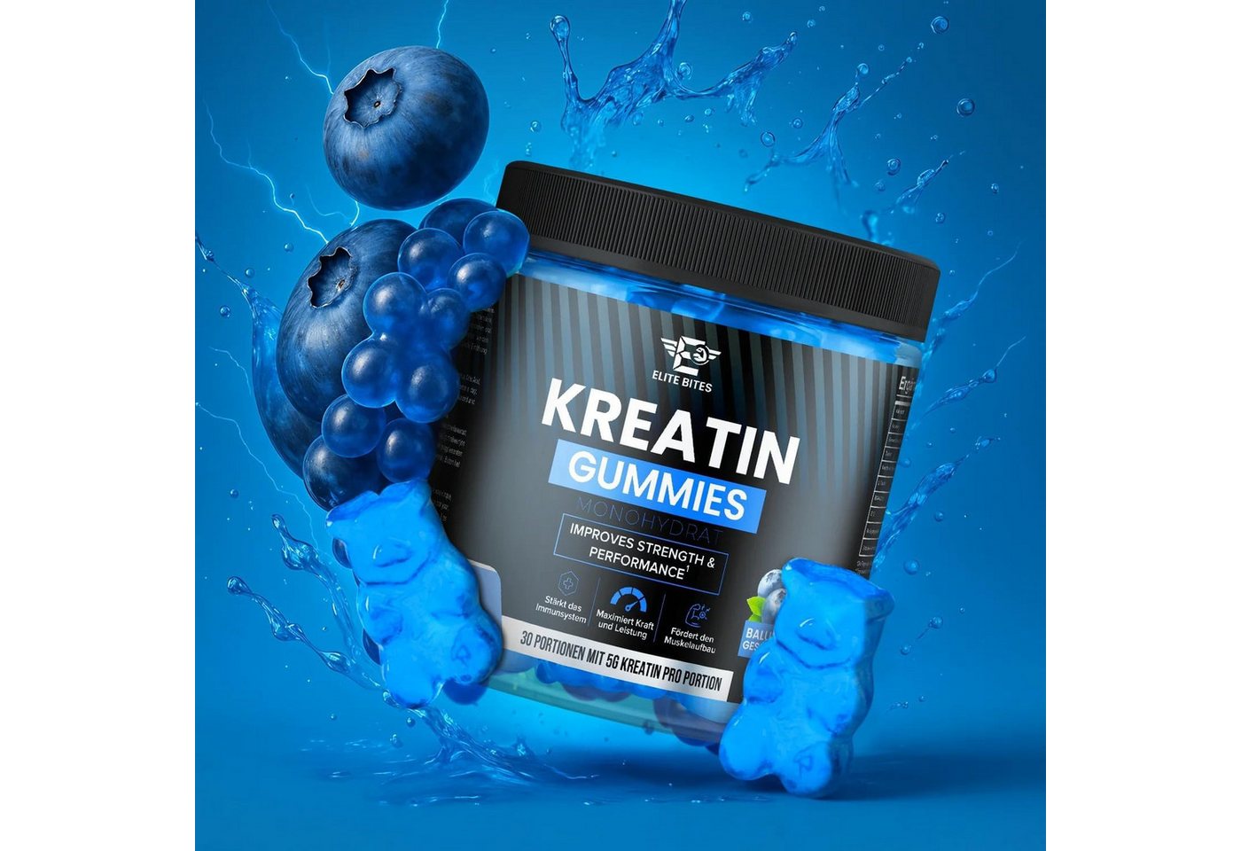 Riyashop Gummibärchenmaschine Elite Bites Kreatin Gummies, Blaubeere Geschmack, 120 Gummibärchen Bild 4