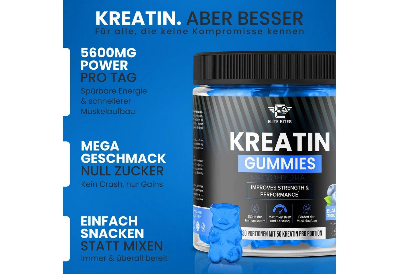 Riyashop Gummibärchenmaschine Elite Bites Kreatin Gummies, Blaubeere Geschmack, 120 Gummibärchen Bild 5