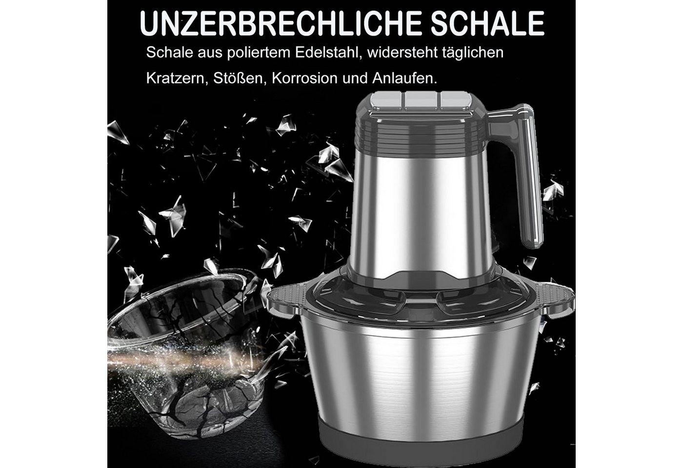 Forrlite Zerkleinerer Zerkleinerer Küche Elektrisch mit 3L Edelstahlschüssel und 4 Klingen, 500 W, Multizerkleinerer mit 3 Geschwindigkeitsstufen,für Fleisch,Obst,Gemüse Bild 4