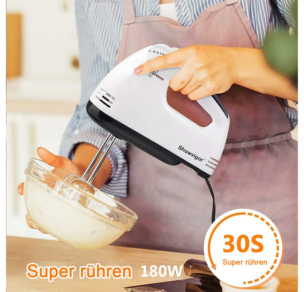 TUWENA Handmixer Handgemachter Mischer-Elektromischer, 7-Speed-Mixer mit 5 Mixer, 2 Mixer, 2 Teighaken, 1 Ei -Schneebesen Bild 2