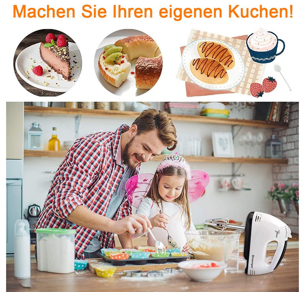 TUWENA Handmixer Handgemachter Mischer-Elektromischer, 7-Speed-Mixer mit 5 Mixer, 2 Mixer, 2 Teighaken, 1 Ei -Schneebesen Bild 4