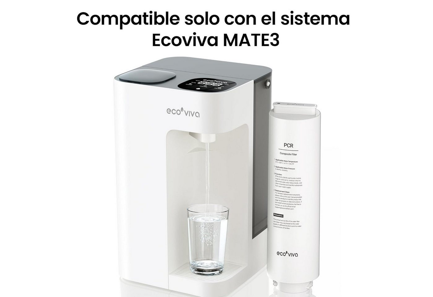 Ecoviva Wasserfilter MATE3 Ersatz-PCR-Filter, Zubehör für Auftisch Umkehrosmoseanlage MATE3, 7-stufige Umkehrosmose Filter