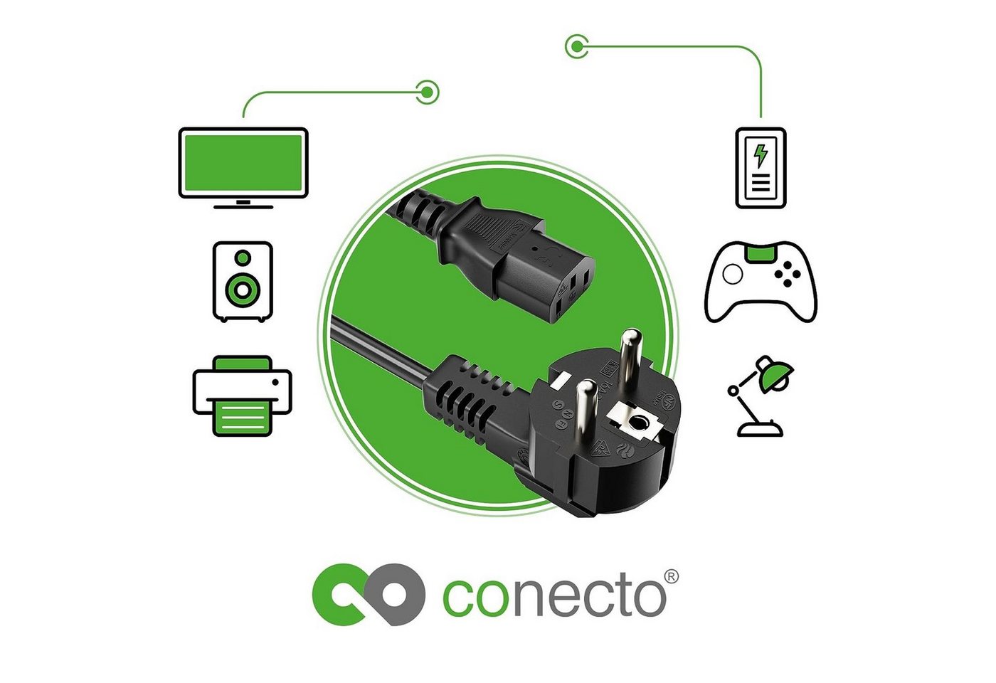 conecto conecto Strom-Kabel, Schutzkontakt-Stecker 90° auf C13 IEC-Buchse Stromkabel, (300 cm)