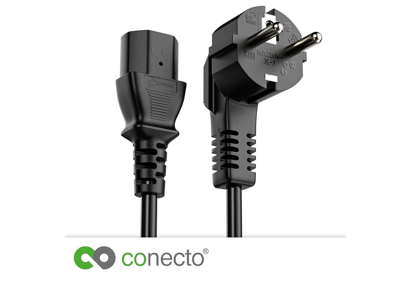 conecto conecto Strom-Kabel, Schutzkontakt-Stecker 90° auf C13 IEC-Buchse Stromkabel, (300 cm) Bild 2
