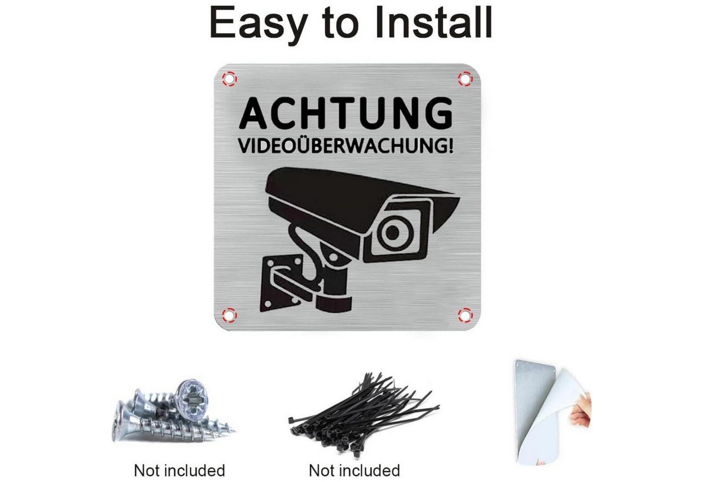 LuxusKollektion Warnschild Warnschild Achtung Videoüberwachung 15x15cm Selbstklebend 15*15 Silber