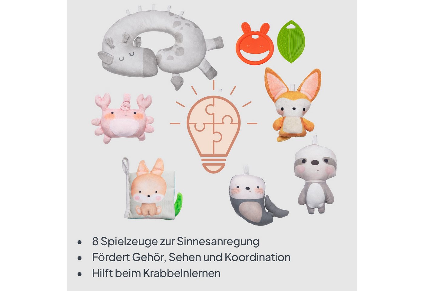 lionelo Spielmatte ANIKA NATURAL (Set, Spieldecke/8 Spielzeuge/Tummy-Time-Kissen/2 Beißringe), Bambusbezug/8Spielzeuge/aufklappbar/waschbar/0+ Bild 3