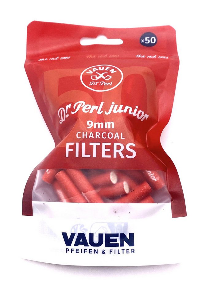 VAUEN Aktivkohlefilter Dr. Perl REDONES 9mm, 50 Stück in rot - Neuheit Winter 2025, Made in Germany