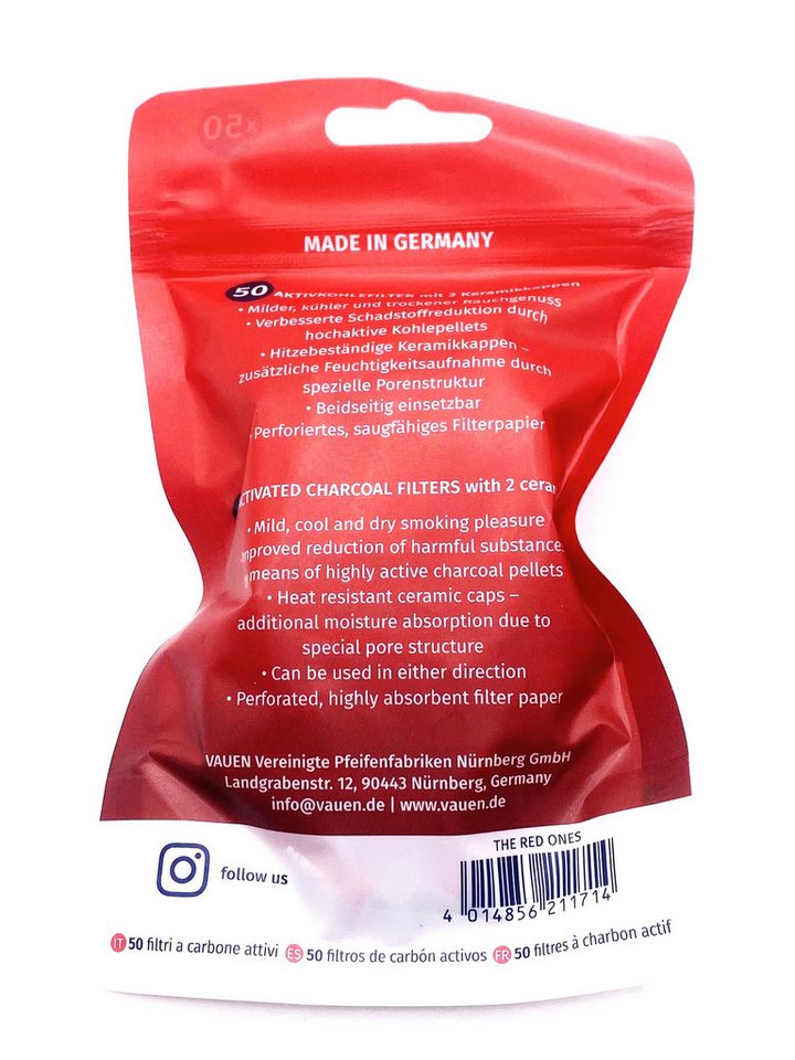 VAUEN Aktivkohlefilter Dr. Perl REDONES 9mm, 50 Stück in rot - Neuheit Winter 2025, Made in Germany Bild 3