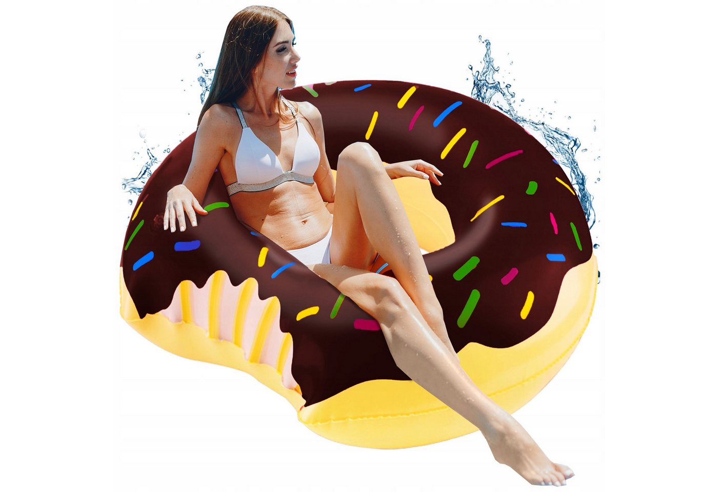 Festivalartikel Schwimmring Großes aufblasbares Donut-Schwimmring XXL 120cm - Rosa Donut Design Bild 2