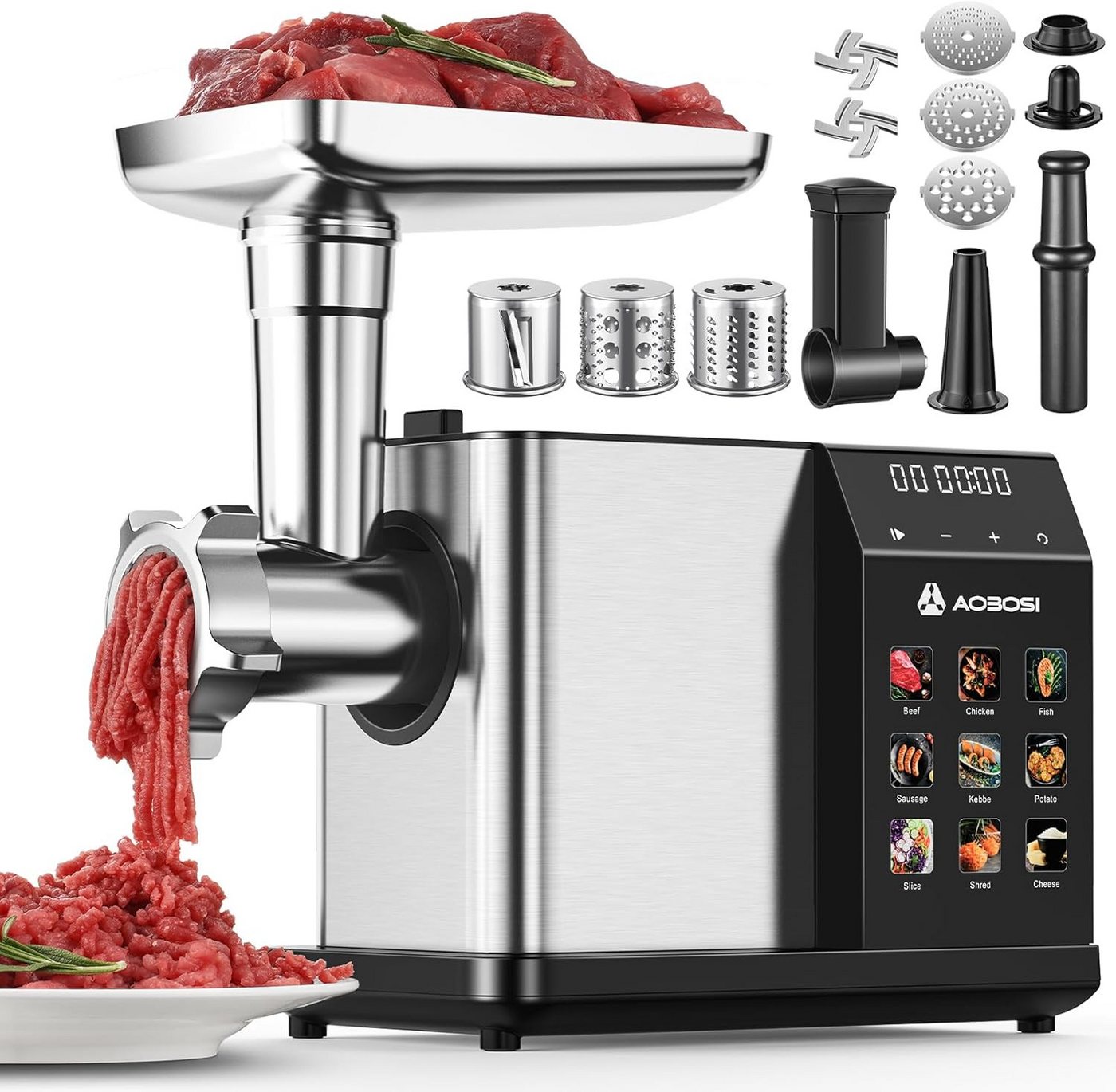 AMZCHEF Fleischwolf CE-AZ-MG10OT2C-SV, 3000 W, 3000W mit LED-Anzeige, 9 Geschwindigkeitsstufen Bild 2