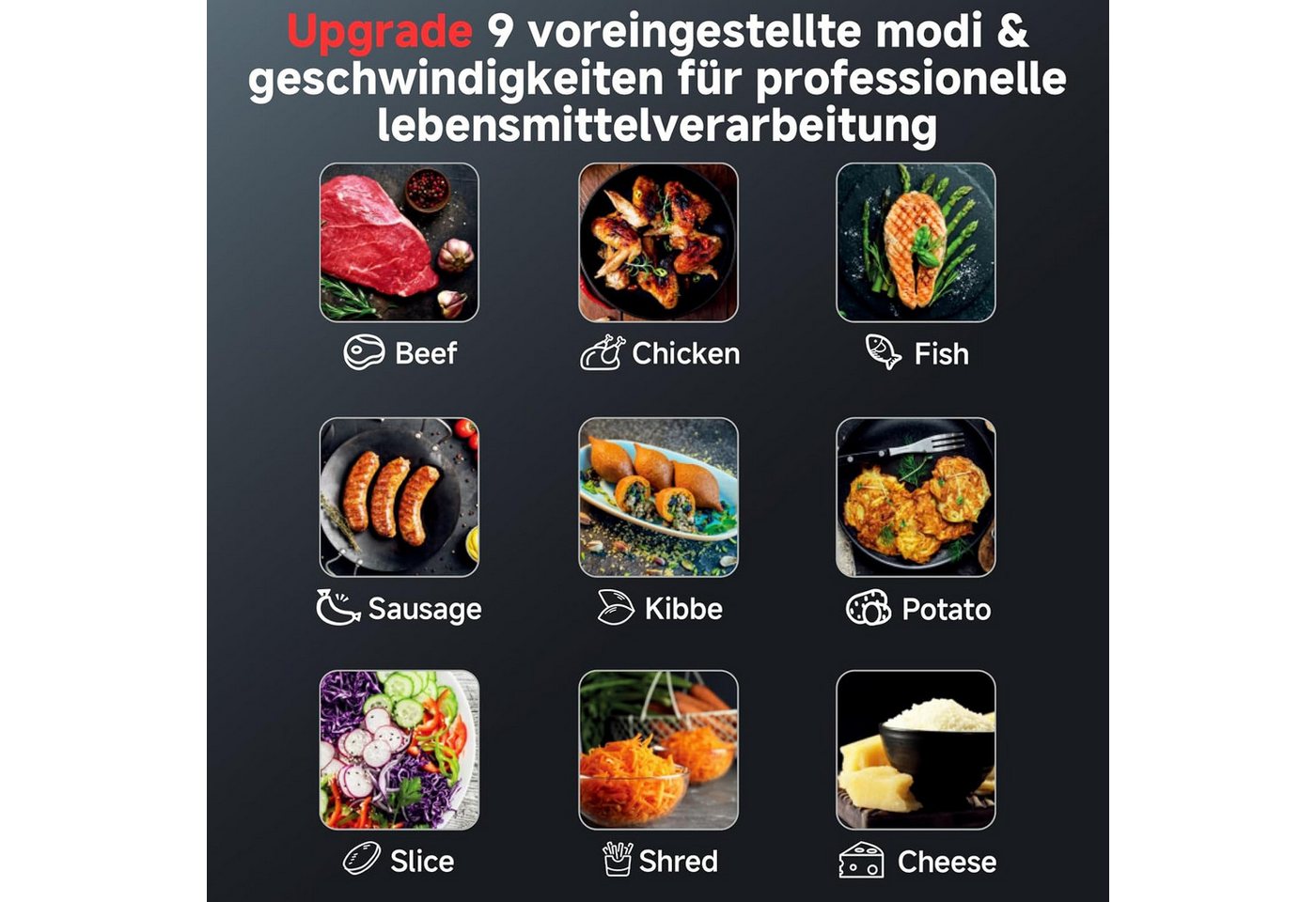 AMZCHEF Fleischwolf CE-AZ-MG10OT2C-SV, 3000 W, 3000W mit LED-Anzeige, 9 Geschwindigkeitsstufen Bild 3