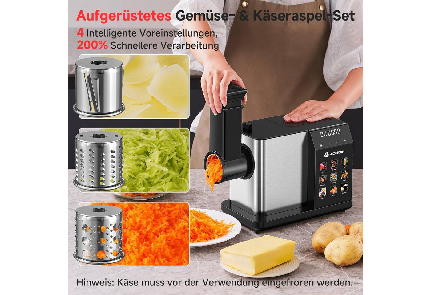 AMZCHEF Fleischwolf CE-AZ-MG10OT2C-SV, 3000 W, 3000W mit LED-Anzeige, 9 Geschwindigkeitsstufen Bild 4