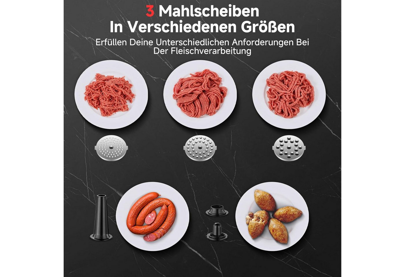 AMZCHEF Fleischwolf CE-AZ-MG10OT2C-SV, 3000 W, 3000W mit LED-Anzeige, 9 Geschwindigkeitsstufen Bild 5