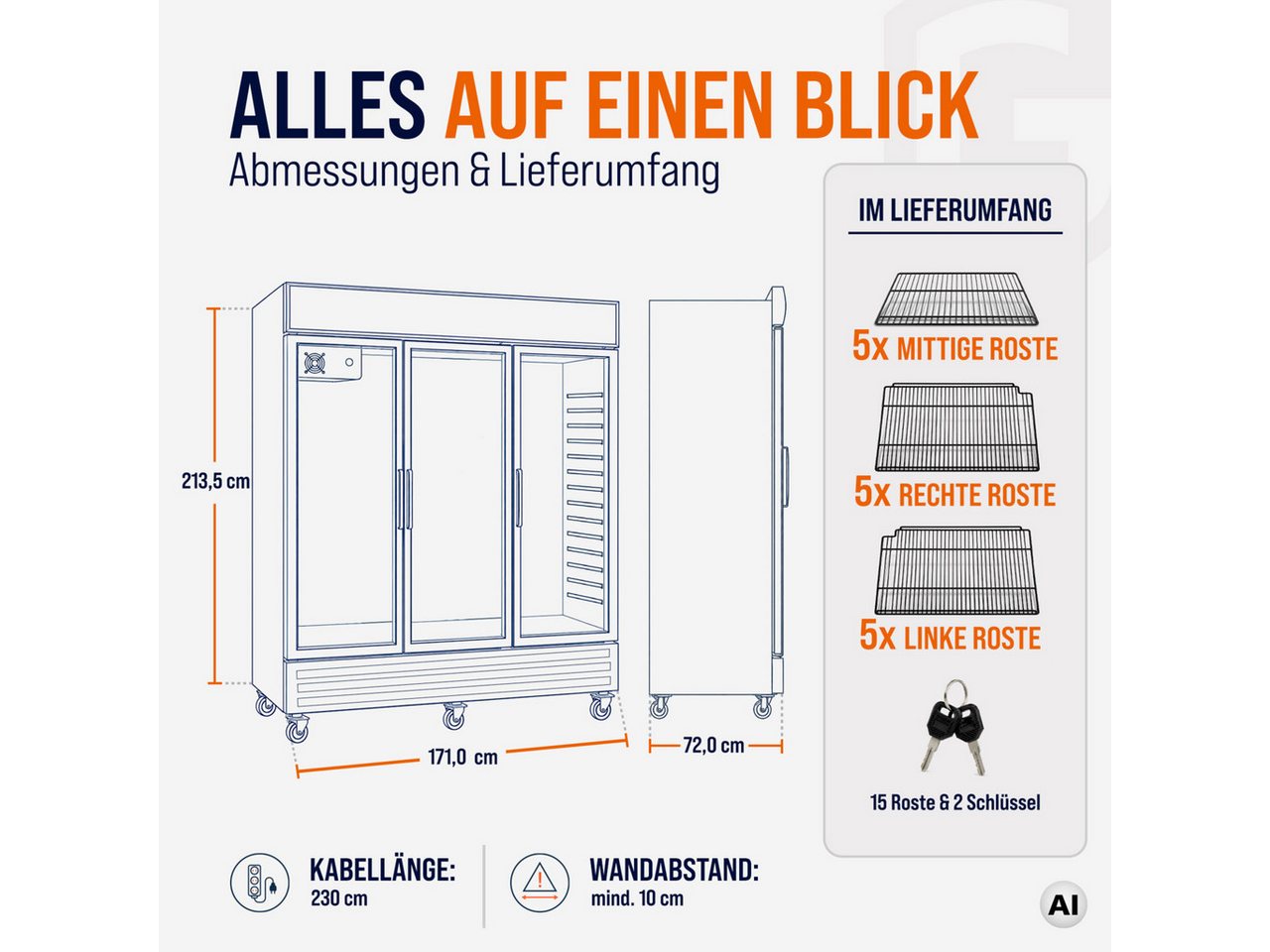 GastroHero Getränkekühlschrank Getränkekühlschrank 1500 mit Klapptüren, schwarz, LED, Leuchtaufsa GKS-1500KT, 213.5 cm hoch, 171 cm breit Bild 5