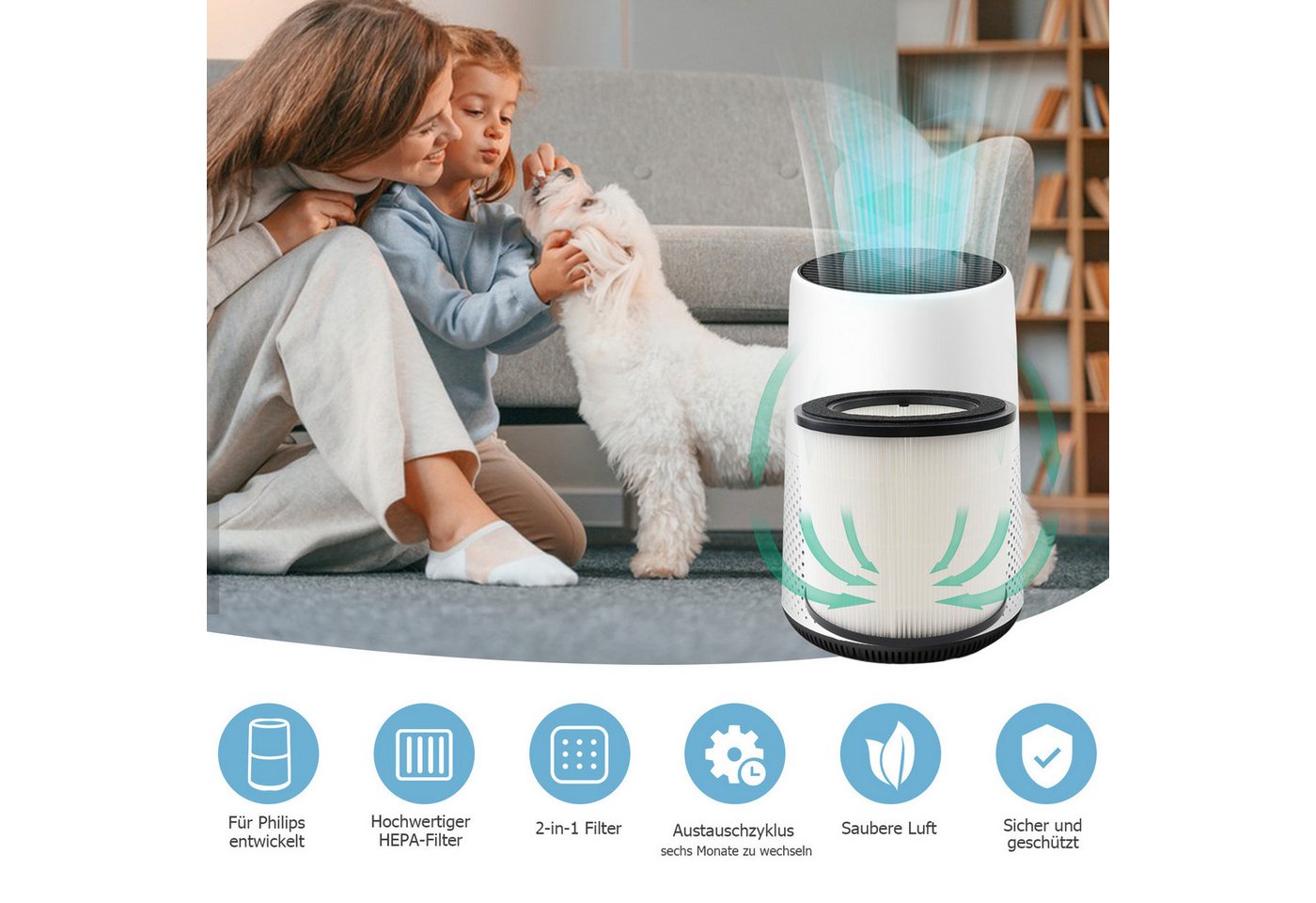 Allyson HEPA-Filter Philips Luftreiniger Ersatzfilter (2er Set), HEPA-Filter für Philips, Zubehör für Philips Serie 800, AC0830, AC0820/10, AC0820/30, AC0819/10, Für Allergiker, Staub & Gerüche Bild 3