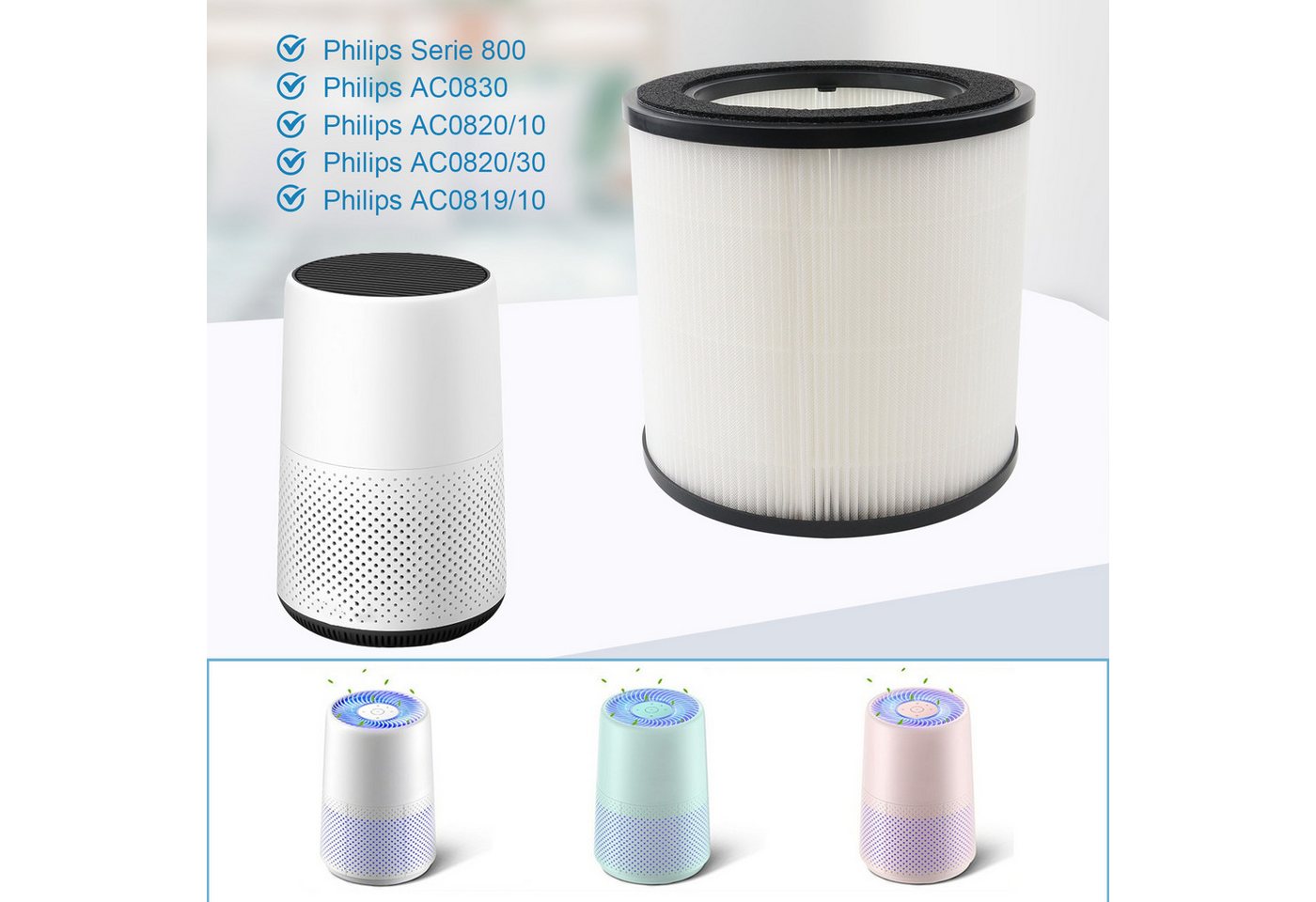 Allyson HEPA-Filter Philips Luftreiniger Ersatzfilter (2er Set), HEPA-Filter für Philips, Zubehör für Philips Serie 800, AC0830, AC0820/10, AC0820/30, AC0819/10, Für Allergiker, Staub & Gerüche Bild 4