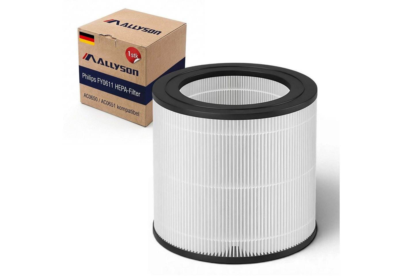 Allyson HEPA-Filter Philips Luftreiniger Ersatzfilter (2er Set), HEPA-Filter für Philips, Zubehör für Philips Luftreiniger AC0650 Philips Luftreiniger AC0651 Philips Originalfilter-Nummer FY0611/30, Für Philips AC0650 & AC0651, ersetzt FY0611/30, 3-in-1 Filter. Bild 3