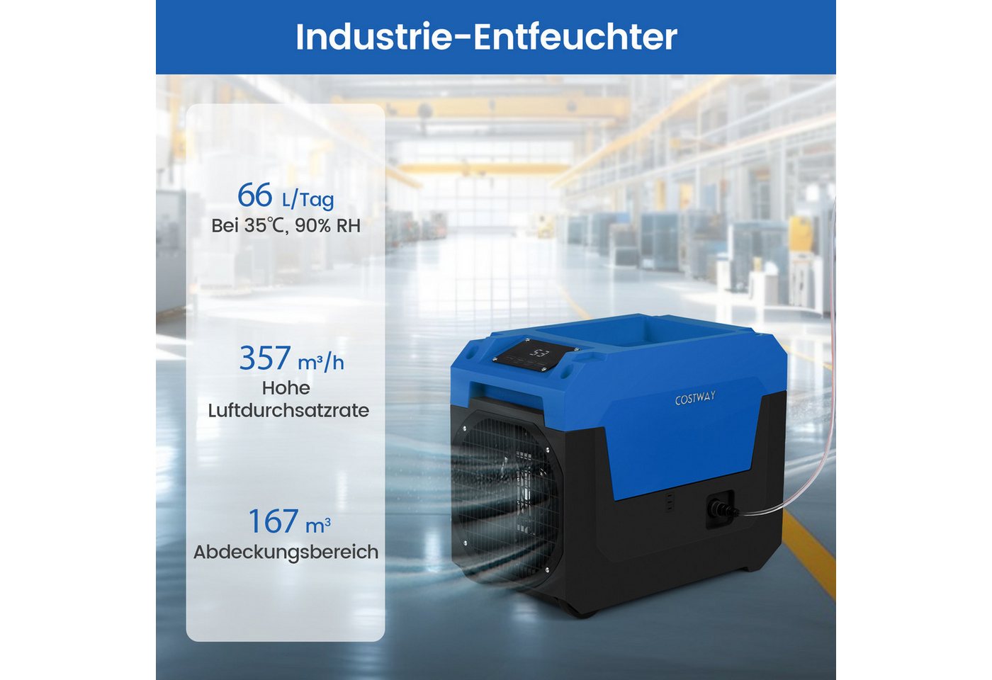 COSTWAY Luftentfeuchter, für 501 m³ Räume, Entfeuchtung 66 l/Tag, Bautrockner Bild 5