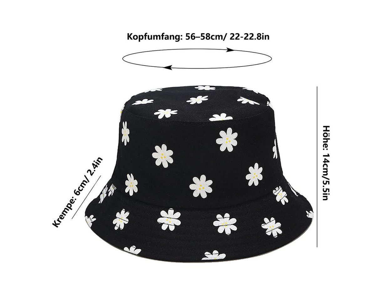 FOUORTUNATE-BEE Fischerhut Reversibel Fischerhut Anglerhut Sonnenhut Für Damen Mädchen 56-58cm Bild 4