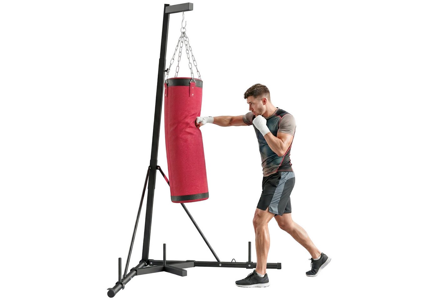 SPORTNOW Boxsackhalterung Boxsack Trainingsgerät Höhenverstellbar Freistehend Stahl, (bis 0 Zoll, Boxsackhalter, 2-tlg., Boxsackständer, für Heimtraining Fitnessstudio)