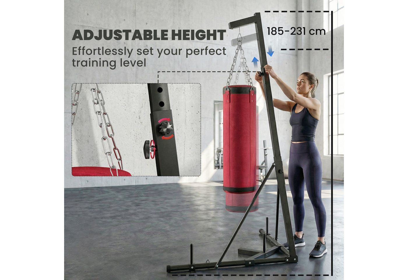 SPORTNOW Boxsackhalterung Boxsack Trainingsgerät Höhenverstellbar Freistehend Stahl, (bis 0 Zoll, Boxsackhalter, 2-tlg., Boxsackständer, für Heimtraining Fitnessstudio) Bild 2