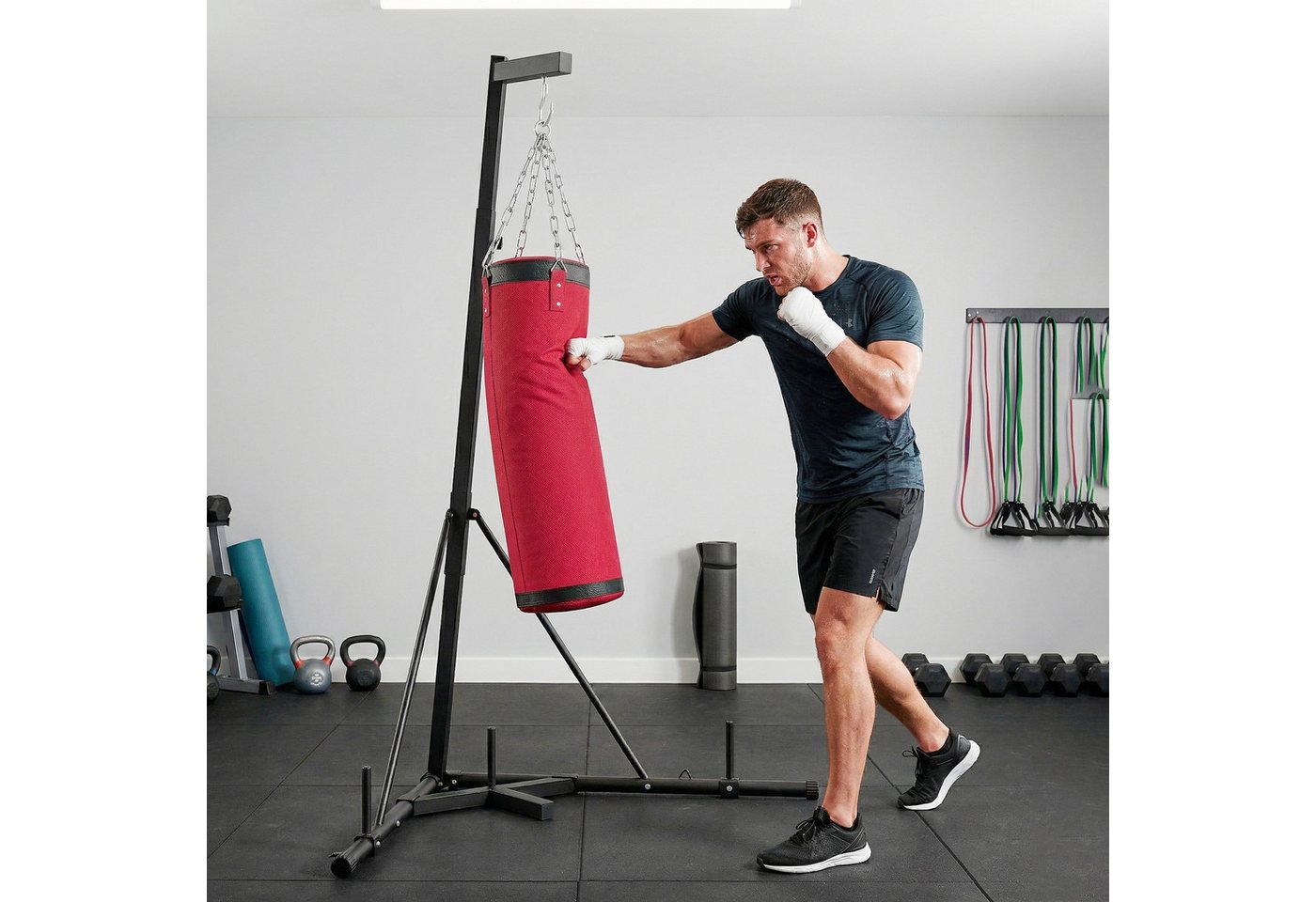 SPORTNOW Boxsackhalterung Boxsack Trainingsgerät Höhenverstellbar Freistehend Stahl, (bis 0 Zoll, Boxsackhalter, 2-tlg., Boxsackständer, für Heimtraining Fitnessstudio) Bild 4