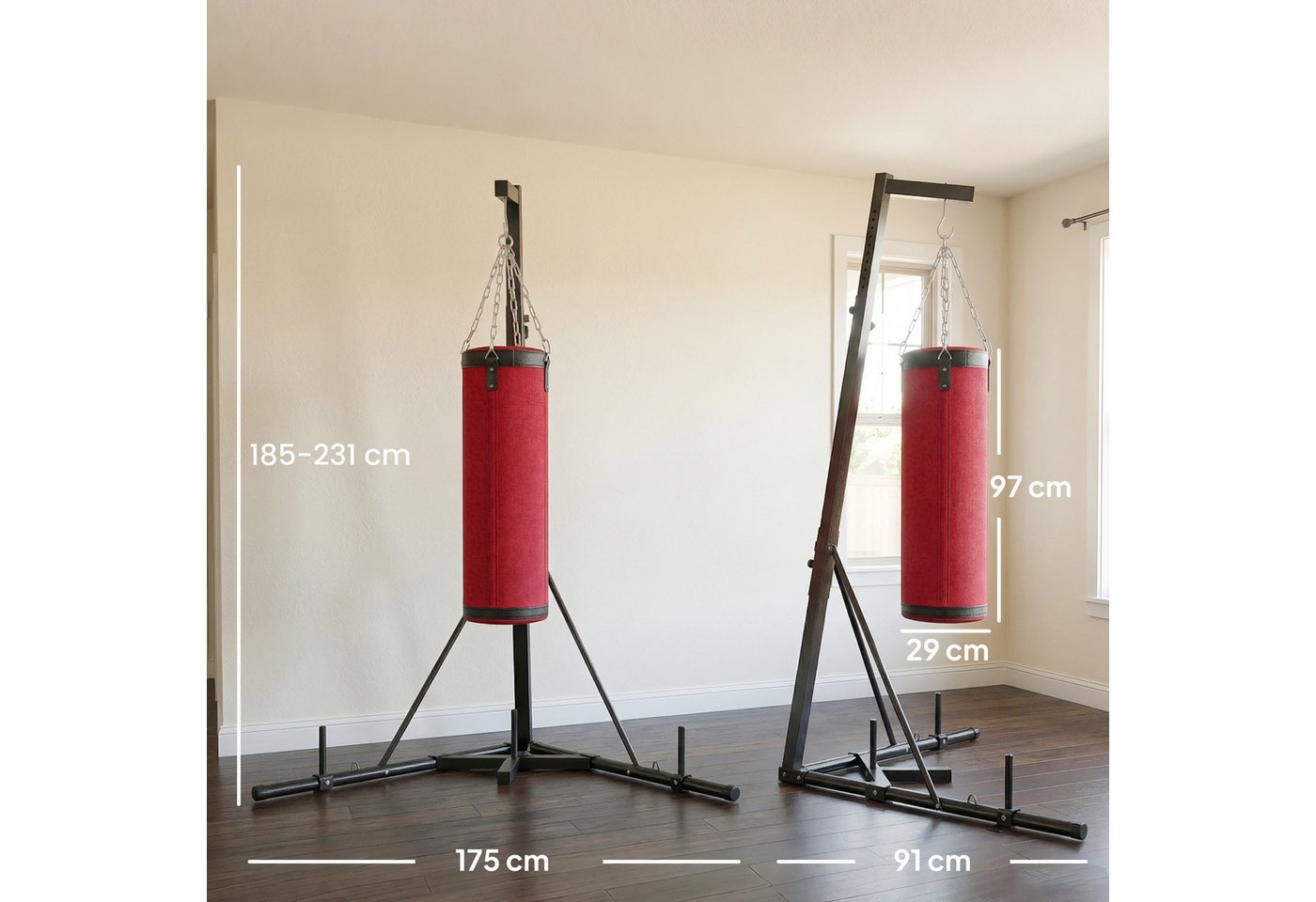 SPORTNOW Boxsackhalterung Boxsack Trainingsgerät Höhenverstellbar Freistehend Stahl, (bis 0 Zoll, Boxsackhalter, 2-tlg., Boxsackständer, für Heimtraining Fitnessstudio) Bild 5