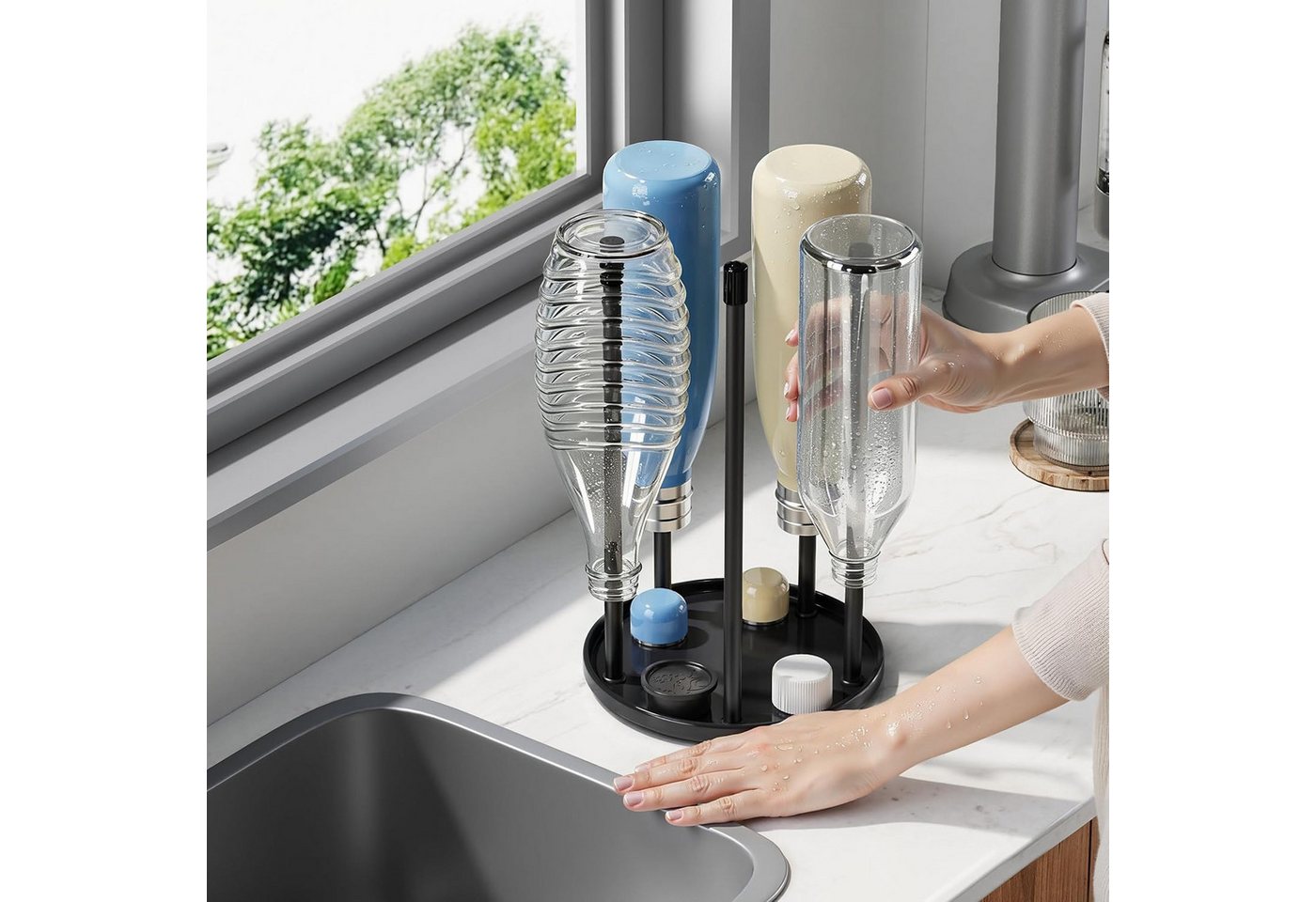 FELIXLEO Bierflaschenhalter Flaschenhalter SodaStream Keramik Abtropfständer 5 Flaschen, (1-St)