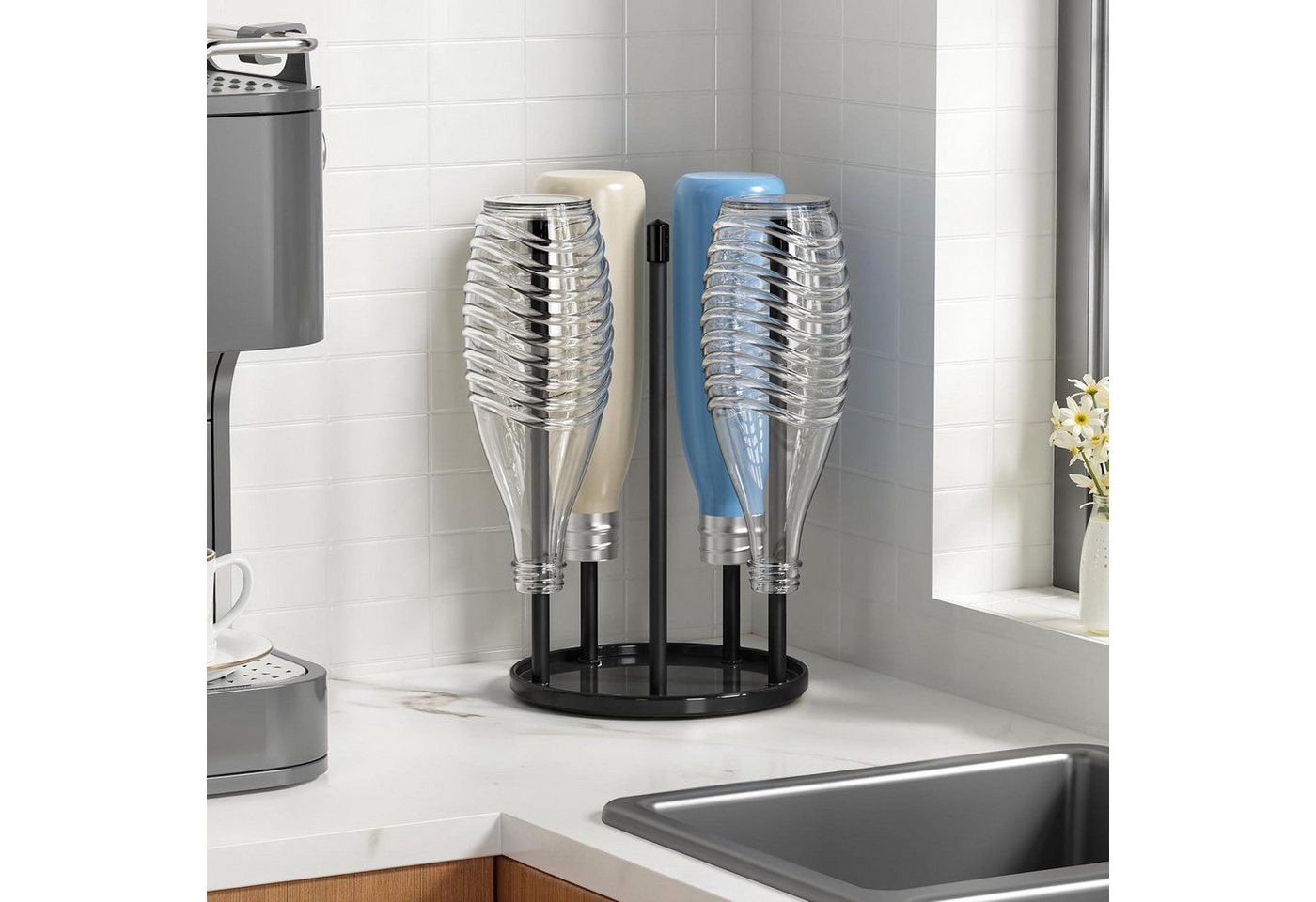 FELIXLEO Bierflaschenhalter Flaschenhalter SodaStream Keramik Abtropfständer 5 Flaschen, (1-St) Bild 4