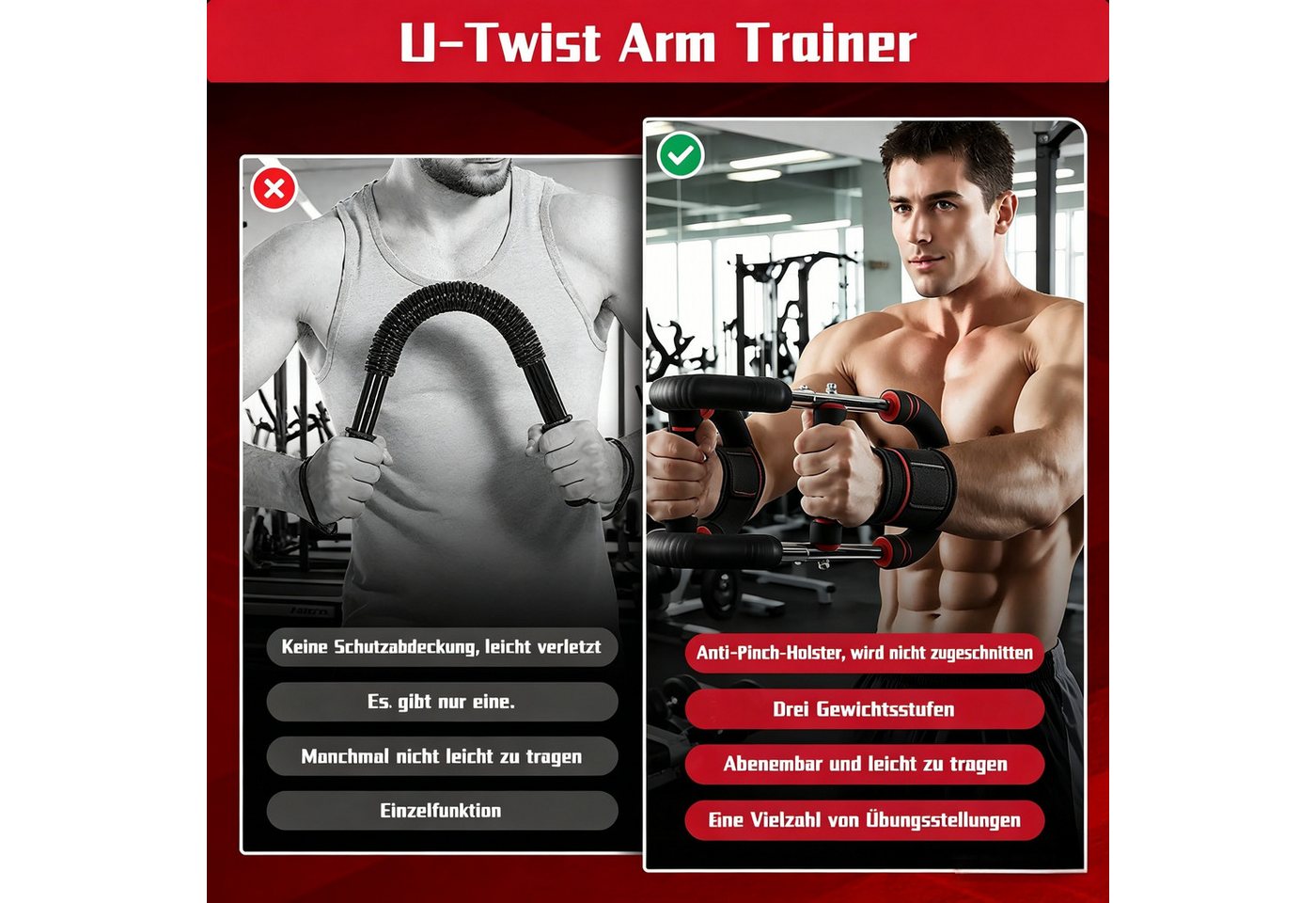 Kityhome Handmuskeltrainer Twister Armtrainer 3 Stufen (30-50 kg),Brusttrainer für Zuhause (Set, 1-St., Armtrainer), Dicke rutschfeste Schaumstoffgriffe,Geeignet für Zuhause, Büro, Reisen Bild 2