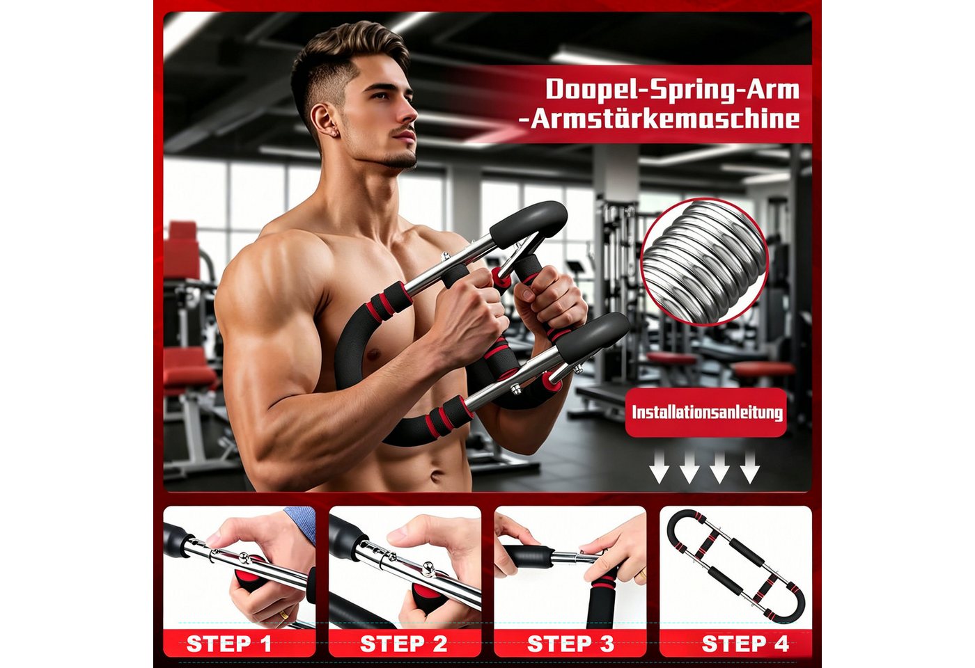 Kityhome Handmuskeltrainer Twister Armtrainer 3 Stufen (30-50 kg),Brusttrainer für Zuhause (Set, 1-St., Armtrainer), Dicke rutschfeste Schaumstoffgriffe,Geeignet für Zuhause, Büro, Reisen Bild 3