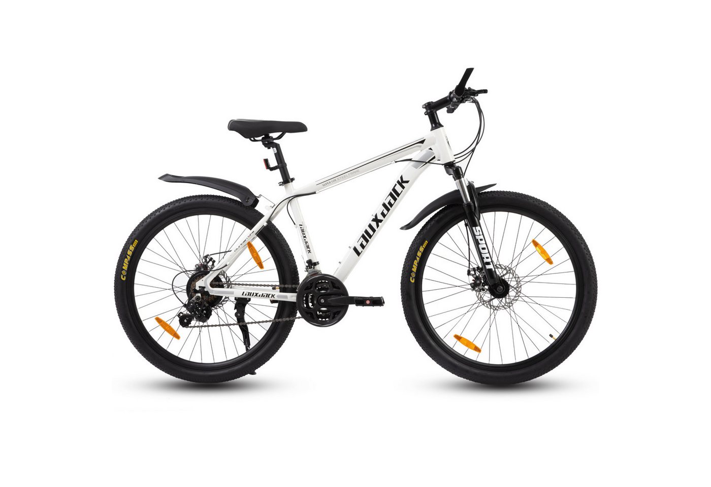 Lauxjack Mountainbike 26 Zoll, weiß, Shimano, Scheibenbremsen, Federgabel, 21 Gang Shimano Tourney RD-TY300/200 Schaltwerk, Kettenschaltung, (Set), Allround-MTB für Alltag & Freizeit Bild 4