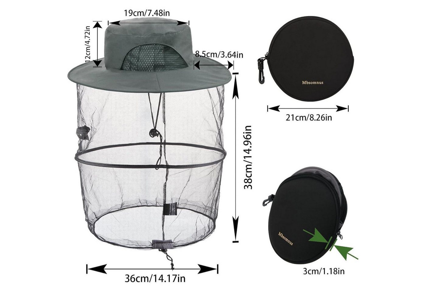 LuxusKollektion Fliegenhaube Imkerhut Moskitonetz Grau Sonnenhut mit abnehmbarem Kopfnetz Schnell Bild 3