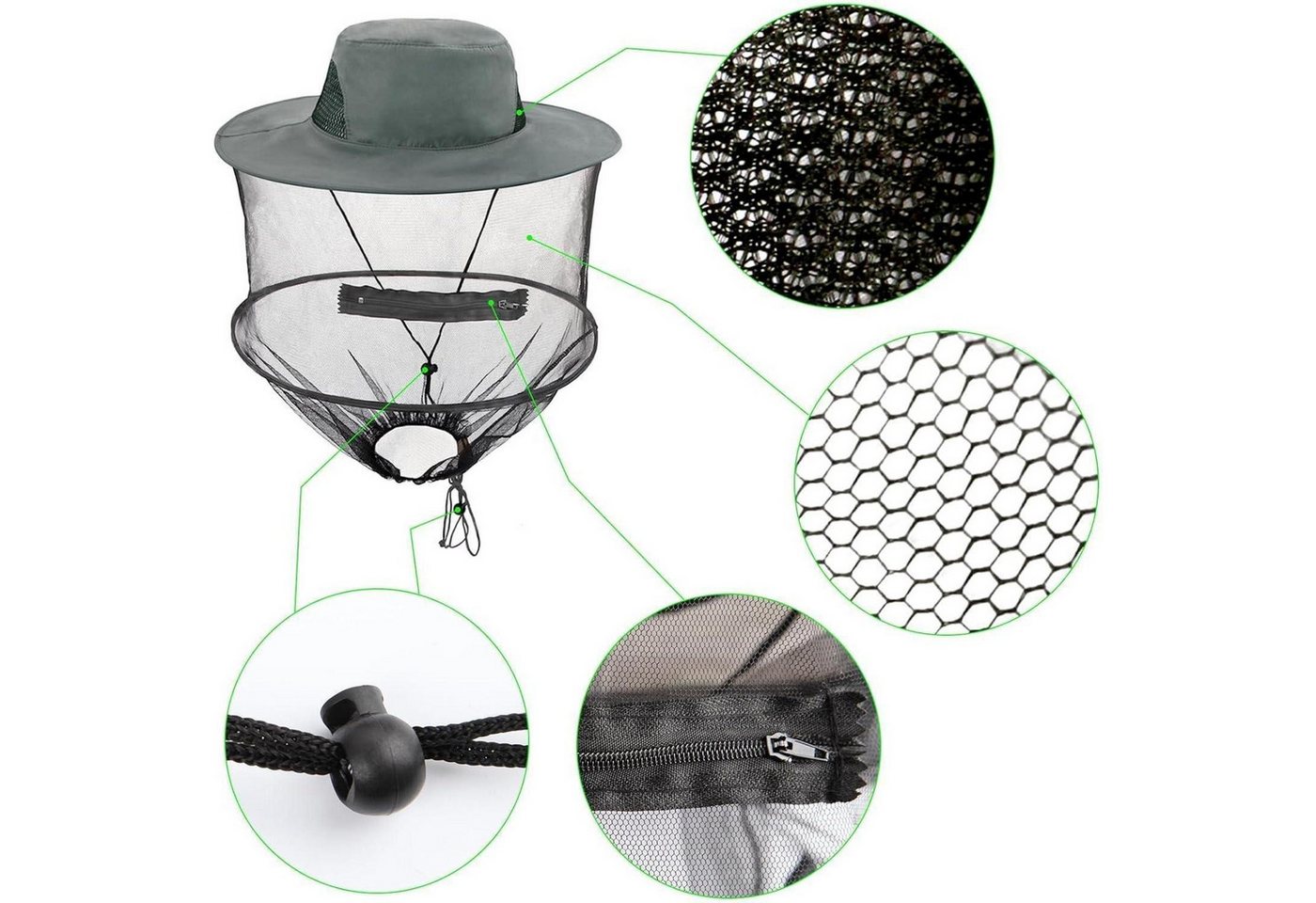 LuxusKollektion Fliegenhaube Imkerhut Moskitonetz Grau Sonnenhut mit abnehmbarem Kopfnetz Schnell Bild 4