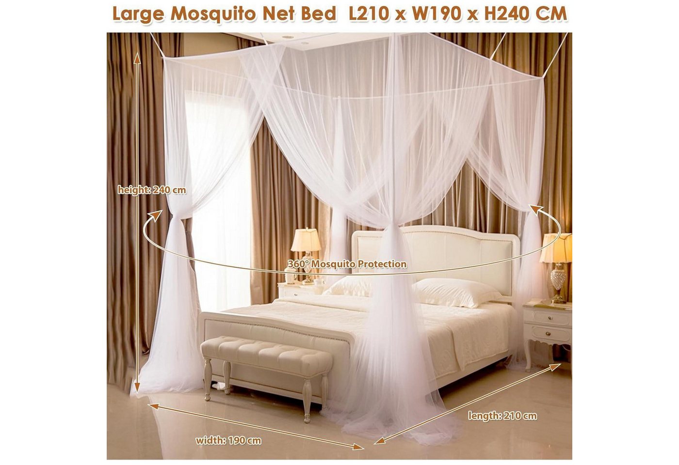 LuxusKollektion Moskitonetz Moskitonetz Doppelbett Einzelbett 1.9m x 2.1m x 2.4m Mückenschutz
