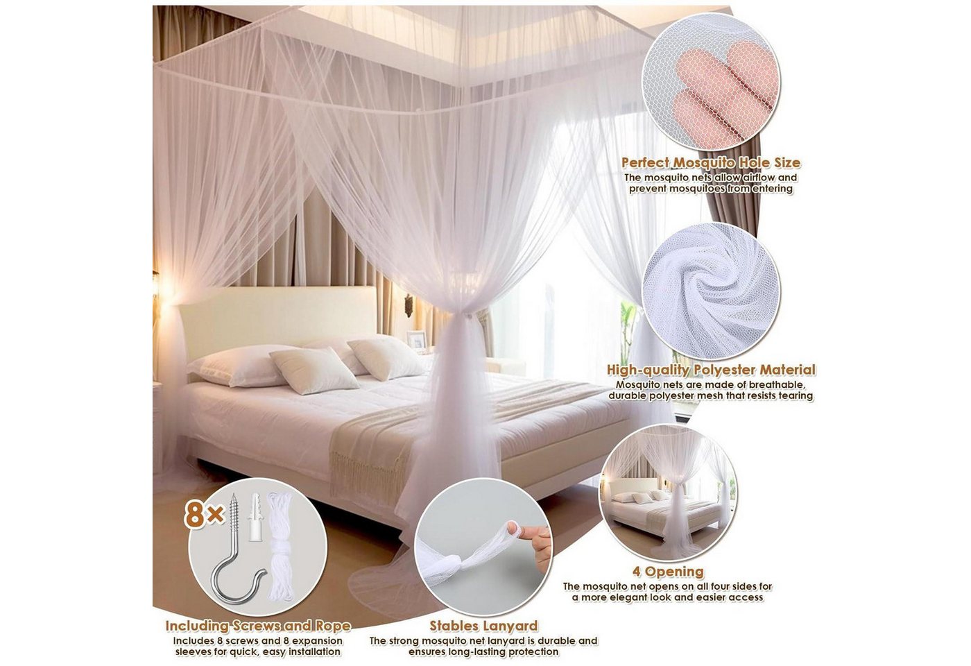 LuxusKollektion Moskitonetz Moskitonetz Doppelbett Einzelbett 1.9m x 2.1m x 2.4m Mückenschutz Bild 5