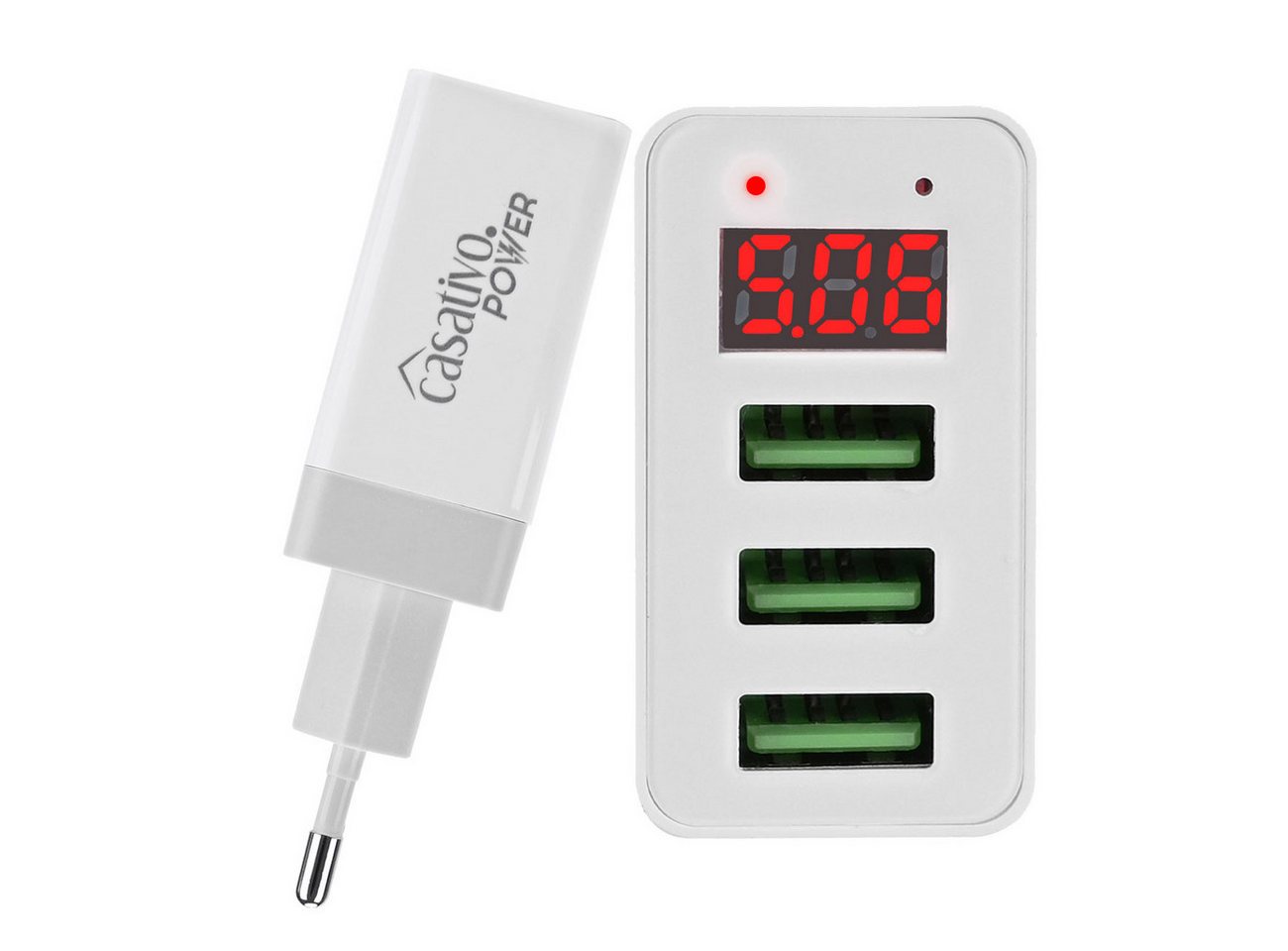 Casativo Multi-Port USB Ladegerät 3 USB-A Ports LED-Display 5V/2.4A je Port USB-Ladegerät (2-tlg., 2×USB 5V/2,4A, max. 3,1A/15,5W, LED-Display für Spannung & Strom) Bild 3