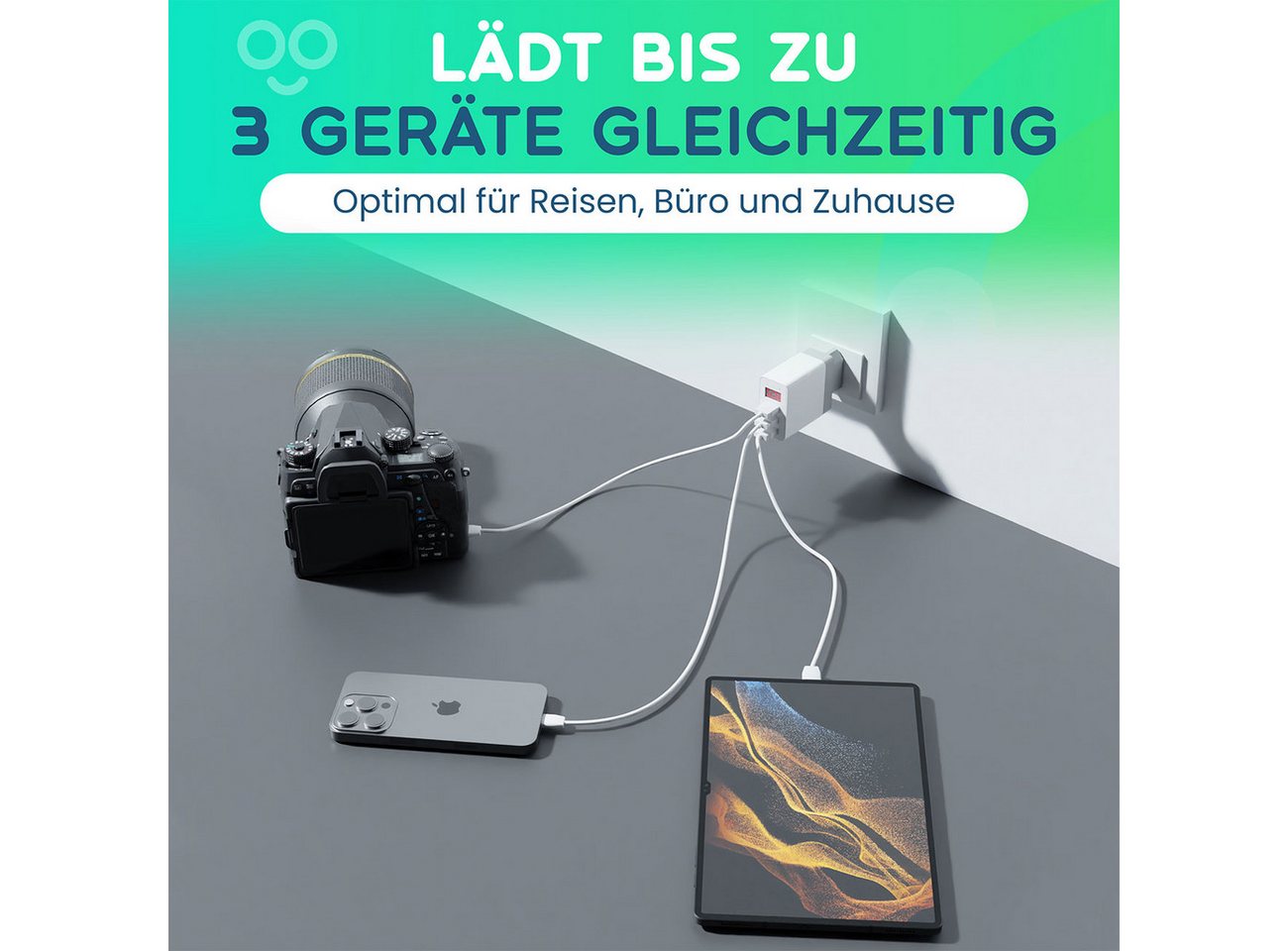 Casativo Multi-Port USB Ladegerät 3 USB-A Ports LED-Display 5V/2.4A je Port USB-Ladegerät (2-tlg., 2×USB 5V/2,4A, max. 3,1A/15,5W, LED-Display für Spannung & Strom) Bild 5