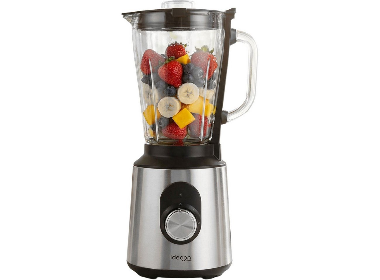 shop'n smile ideoon Standmixer Edelstahl Standmixer 1,5L Glasbehälter 1000W Küchenmixer rutschfest, 1000 W, 1,5 L, 1000 W, 2 Stufen + Pulse, Edelstahl/Glas, spülmaschinenfest Bild 4