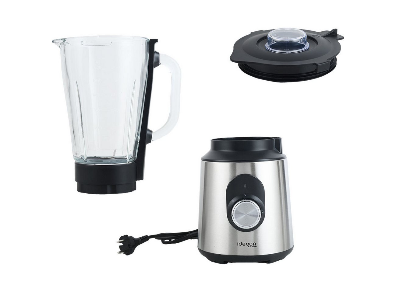 shop'n smile ideoon Standmixer Edelstahl Standmixer 1,5L Glasbehälter 1000W Küchenmixer rutschfest, 1000 W, 1,5 L, 1000 W, 2 Stufen + Pulse, Edelstahl/Glas, spülmaschinenfest Bild 5