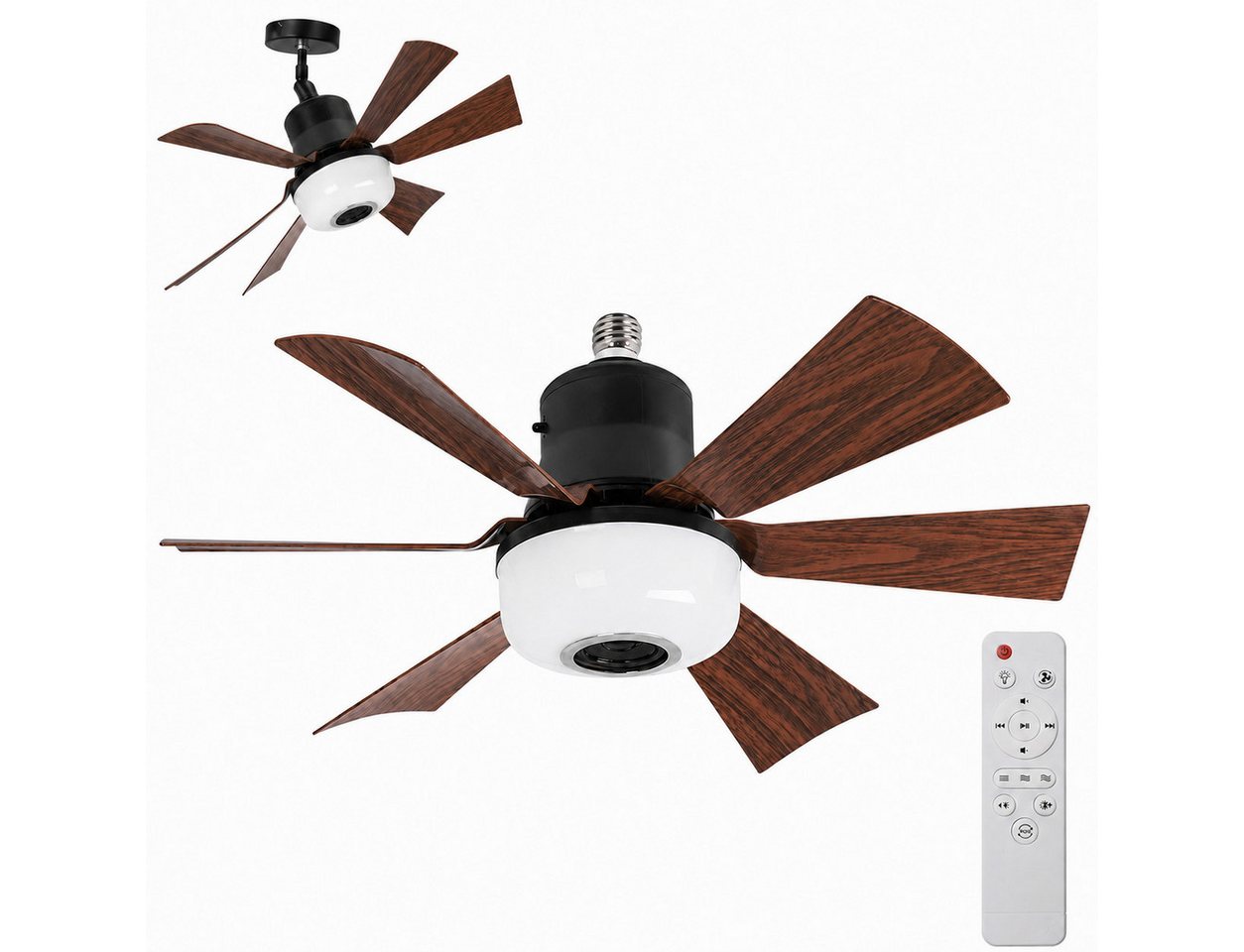 Lapamax Deckenventilator mit Beleuchtung, E27-Fassung Dimmbar Ventilator, 52CM, Höhenverstellbar, mit Bluetooth-LautsprecherGeschwindigkeitsstufen