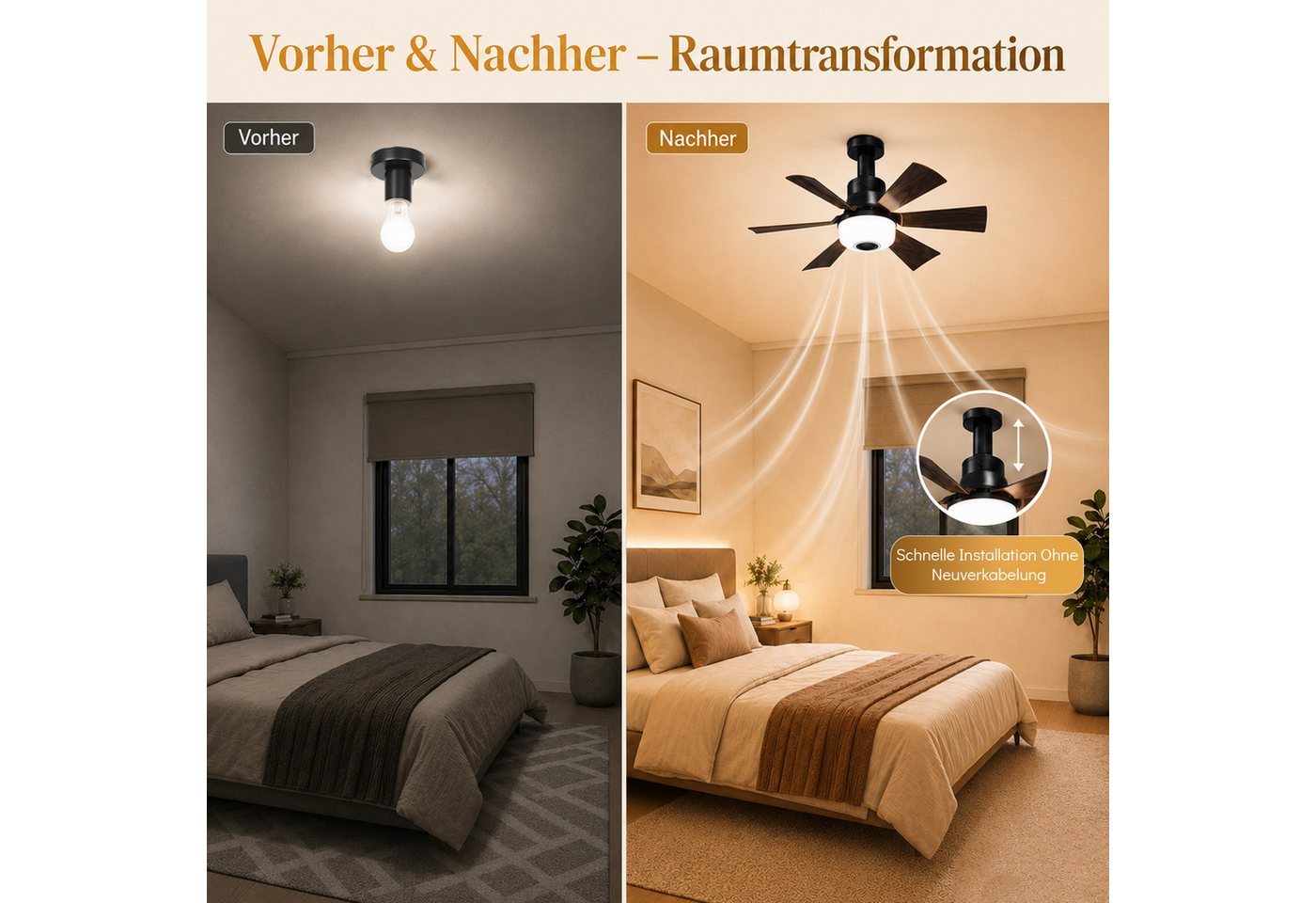 Lapamax Deckenventilator mit Beleuchtung, E27-Fassung Dimmbar Ventilator, 52CM, Höhenverstellbar, mit Bluetooth-LautsprecherGeschwindigkeitsstufen Bild 3