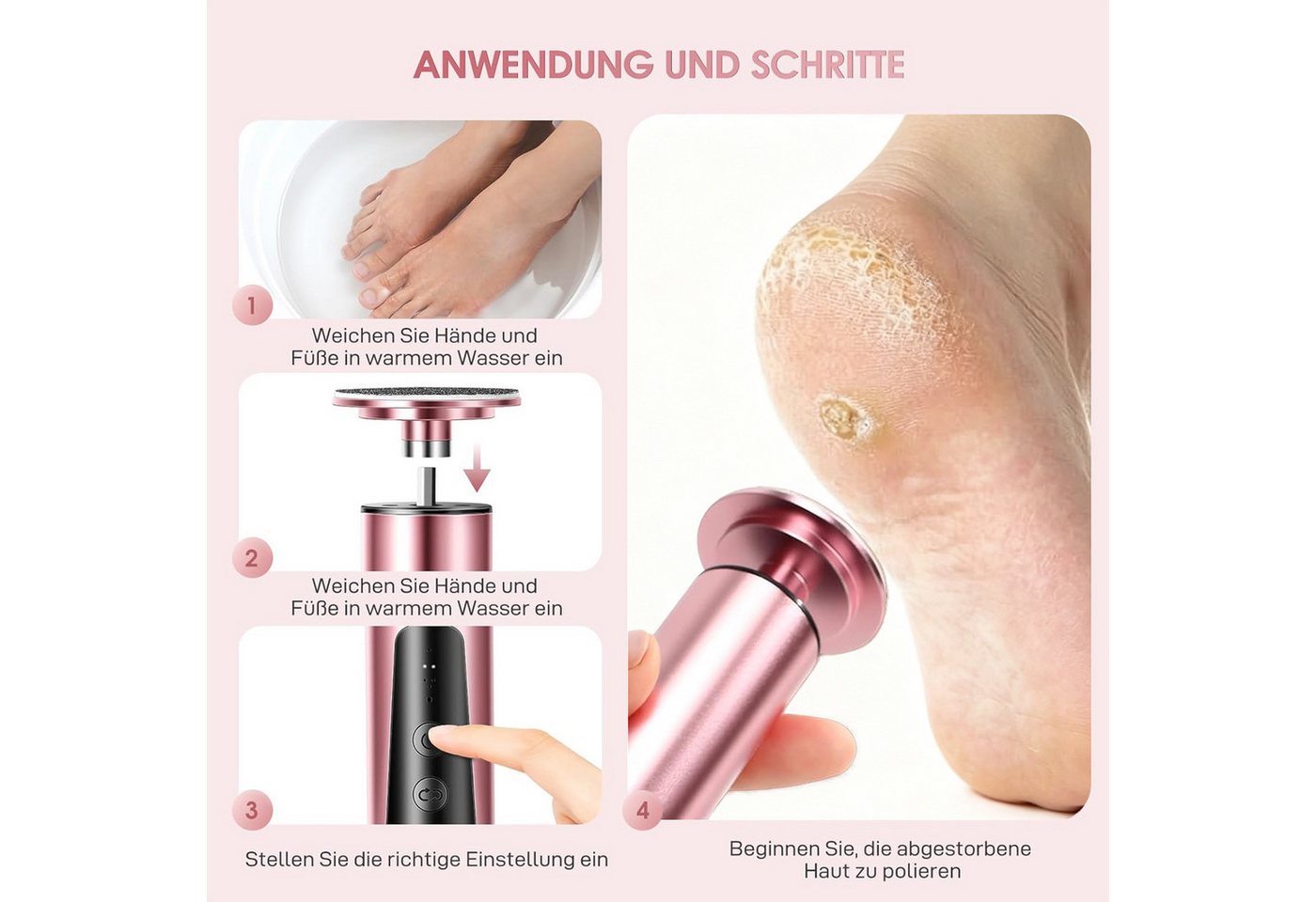 AKKEE Elektrischer Hornhautentferner 2 in 1 Nagelfeile, Fußpflegegerät-Set, 6-stufig einstellbar Bild 2