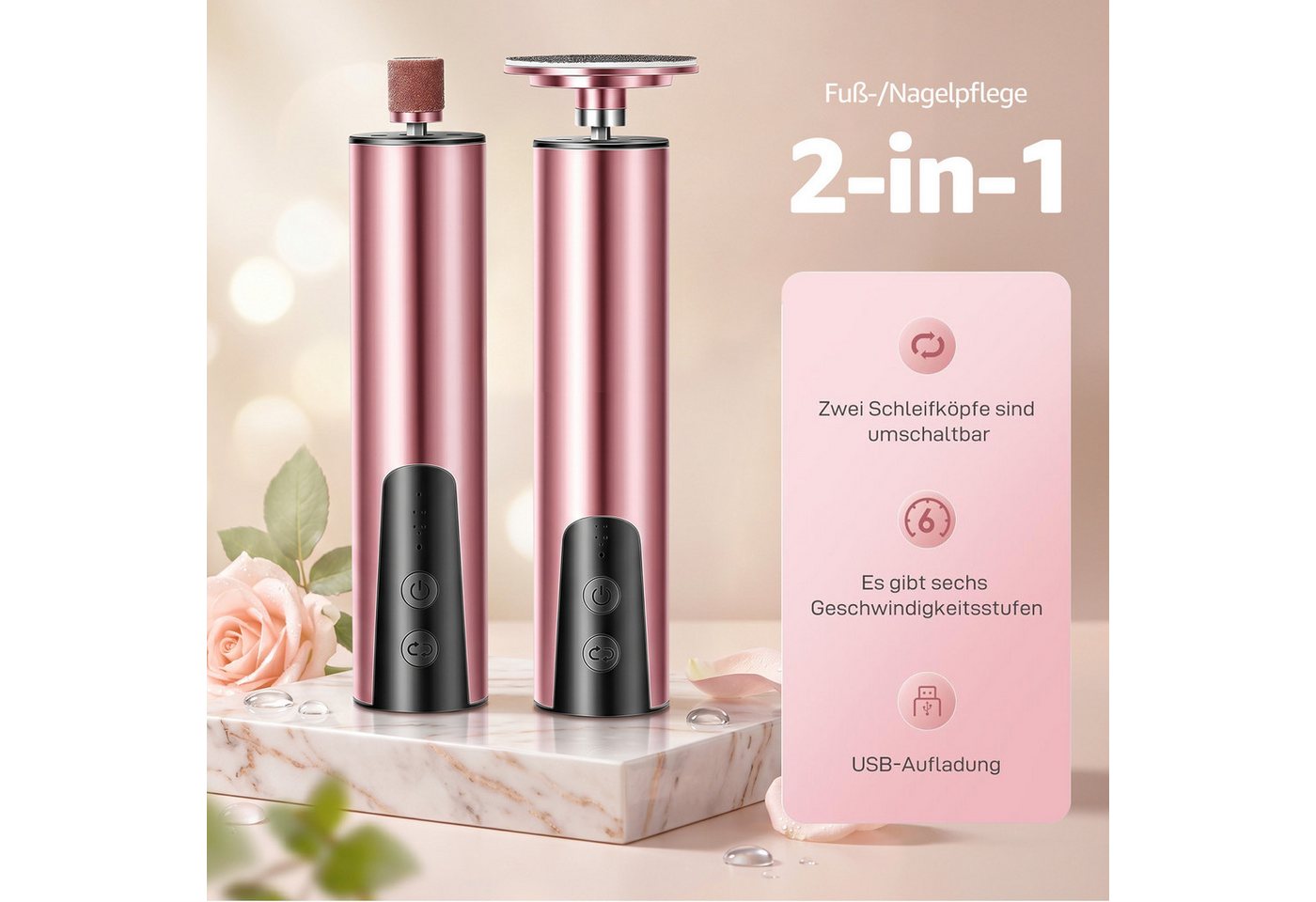 AKKEE Elektrischer Hornhautentferner 2 in 1 Nagelfeile, Fußpflegegerät-Set, 6-stufig einstellbar Bild 3