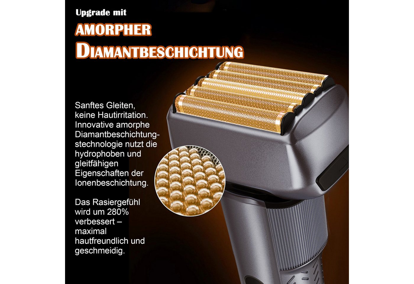 Luckice Elektrorasierer Elektrorasierer für Herren, 5-fach Schneidsystem & Präzisionstrimmer, Folienrasierer nass & trocken wasserdicht,LED-Display,90 Min., flexibler Trimmkopf für Konturen,Akku USB-C Bild 2