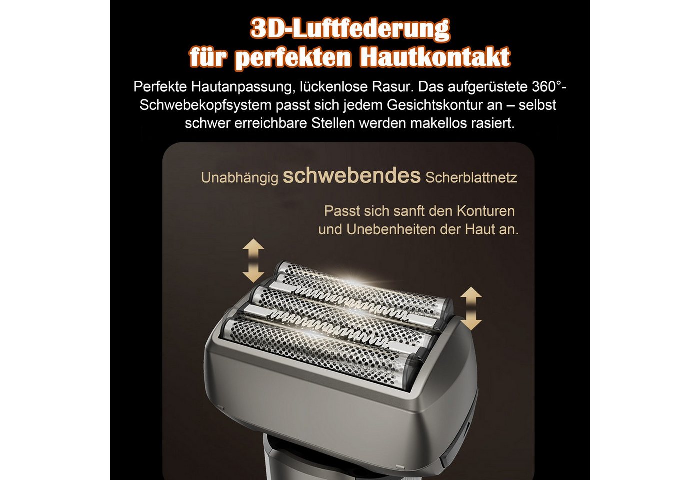 Luckice Elektrorasierer Elektrorasierer für Herren, 5-fach Schneidsystem & Präzisionstrimmer, Folienrasierer nass & trocken wasserdicht,LED-Display,90 Min., flexibler Trimmkopf für Konturen,Akku USB-C Bild 5