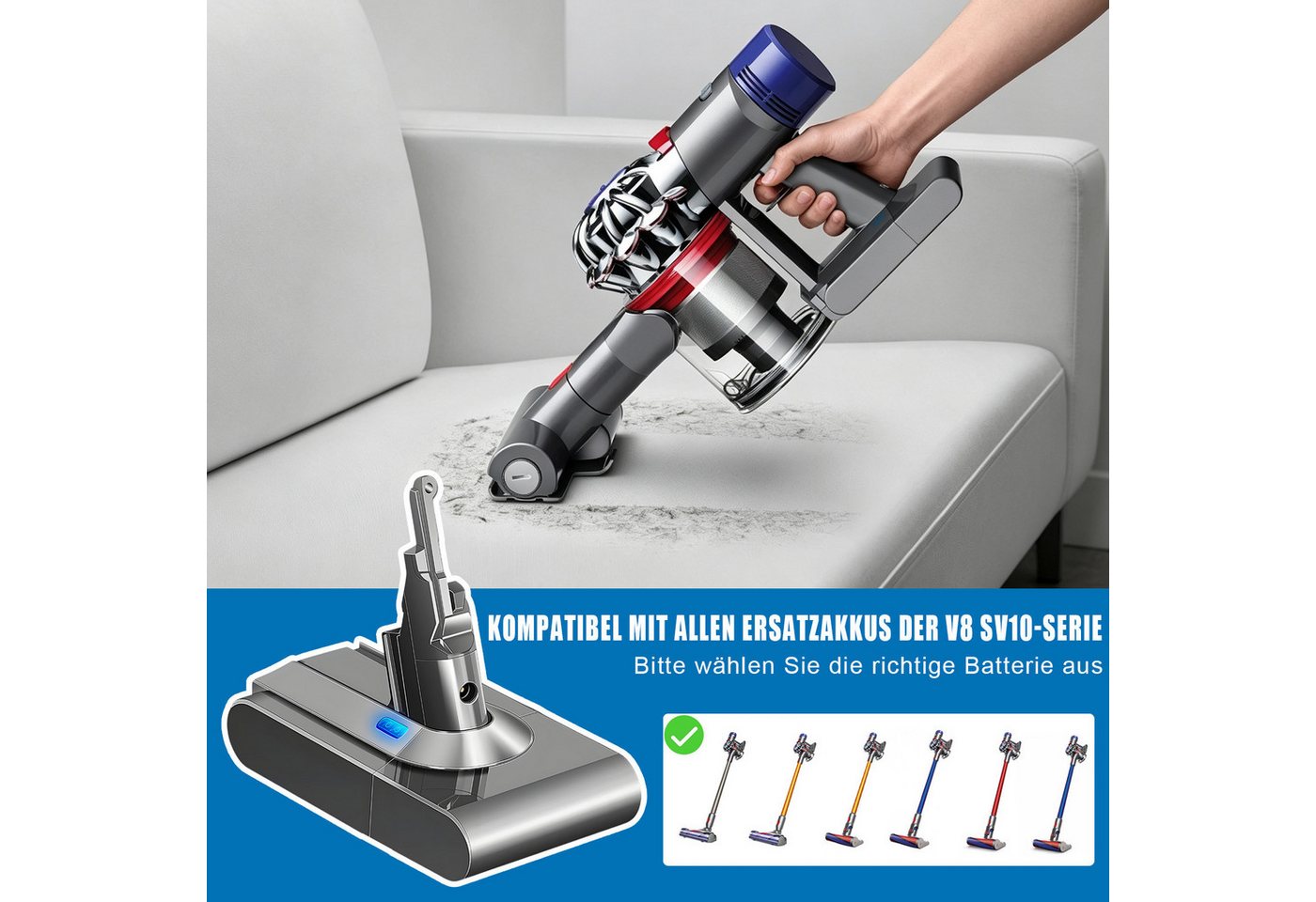 AKKEE 4600mAh Ersatzakku für Dyson V8 SV10 Akku Li-Ionen Batterie Staubsauger-Akku, Für Dyson V8 Absolute V8 Animal V8 Fluffy V8 Motorhead SV10 Bild 4